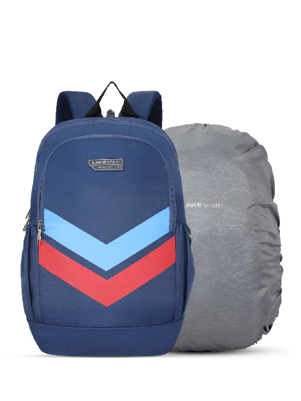 Lavie Sport Chevron 33L College Laptop Backpack with Rain cover For Boys & Girls|Men & Women Navy