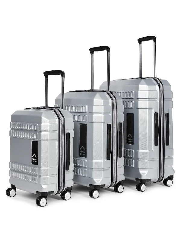 uppercase Bullet Cabin n Check in TSA Lock Hard Printed Trolley Set of 3 Silver