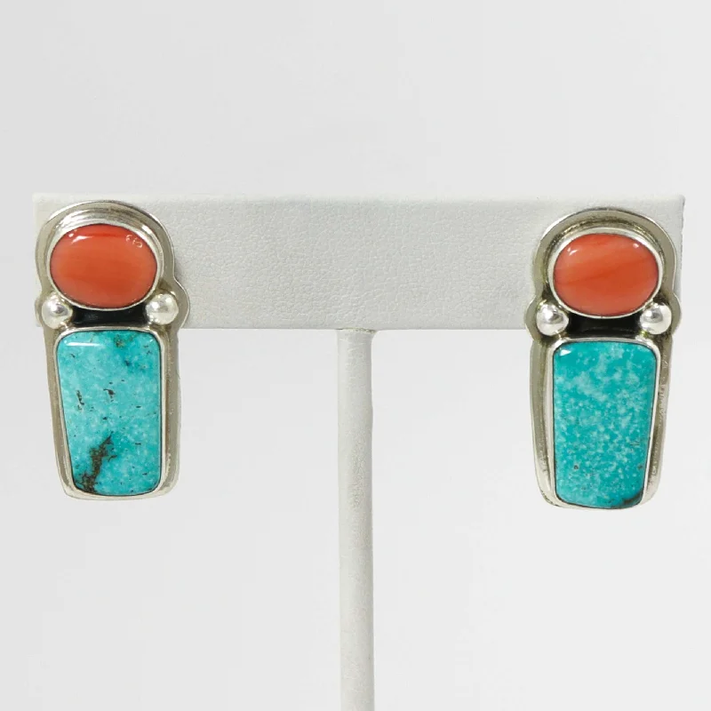 Bisbee Turquoise and Coral Earrings