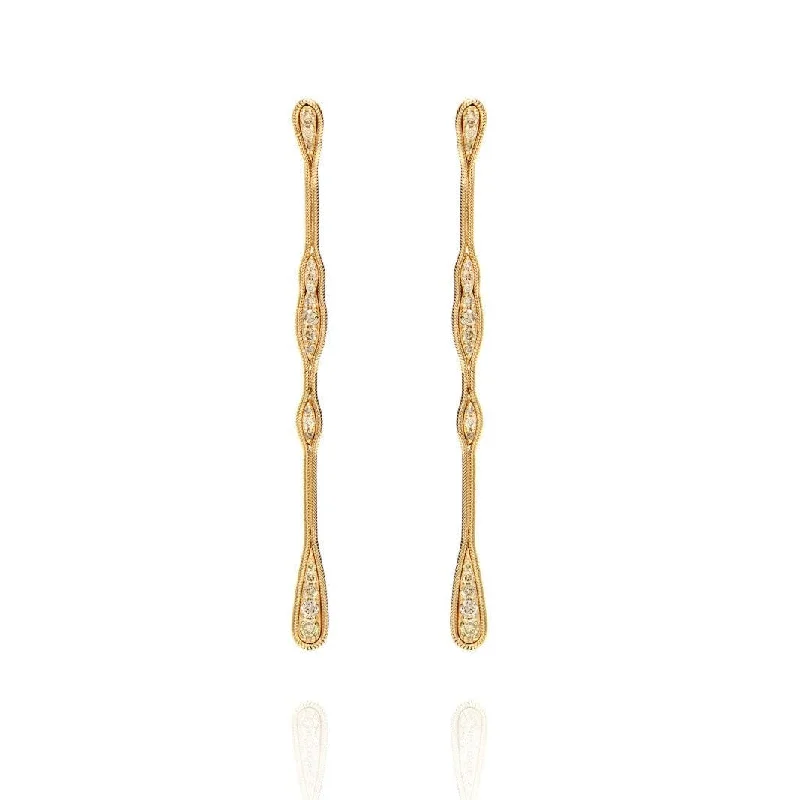 18K Yellow Gold and Diamond Long Fluid Drop Earrings