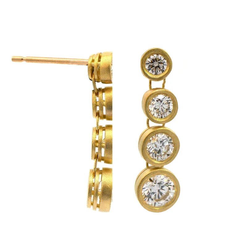 18K Yellow Gold Graduating Bezel Set Diamond Dangle Earrings