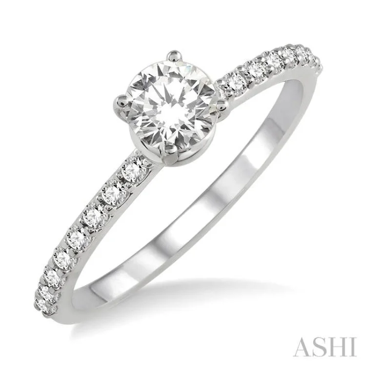 3/4 Ctw Diamond Engagement Ring with 1/2 Ct Round Cut Center Stone in 14K White Gold