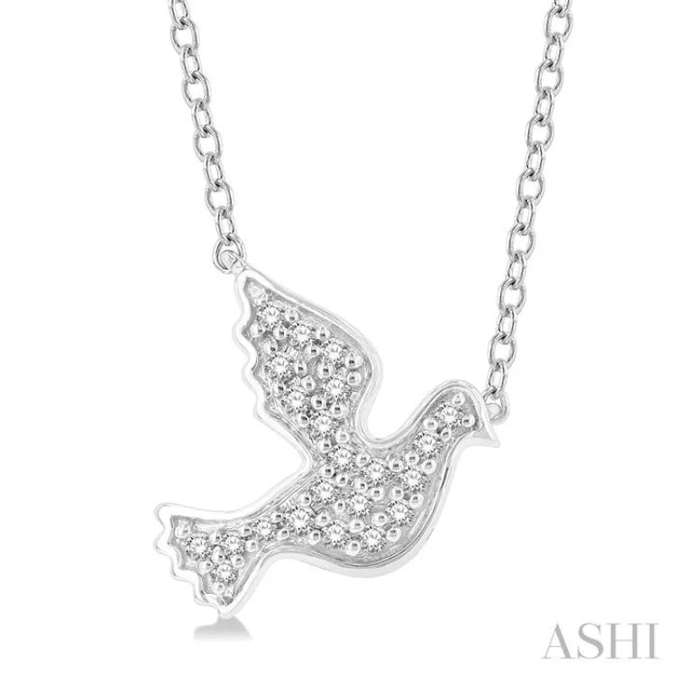 1/10 ctw Petite Dove Round Cut Diamond Fashion Pendant With Chain in 10K White Gold