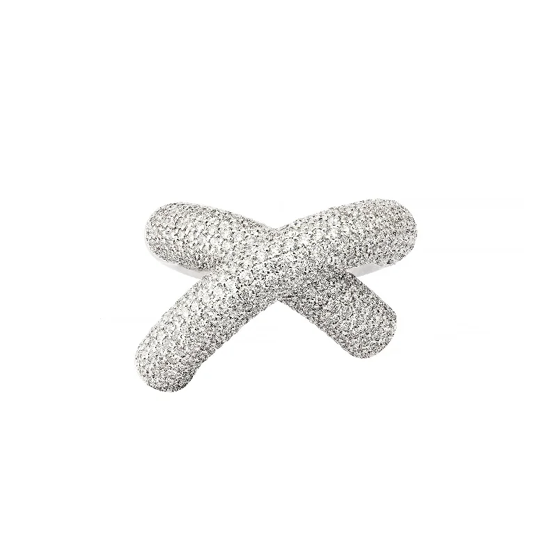 Full Diamond Big Cross Loop Ring - White Gold