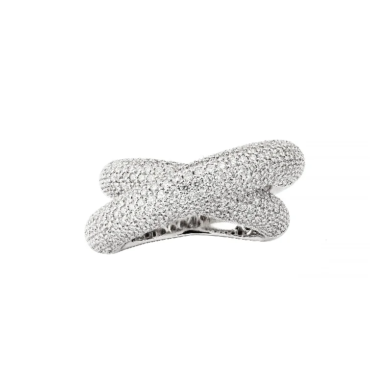 Full Pave Diamond Big Infinity Loop Ring - White Gold