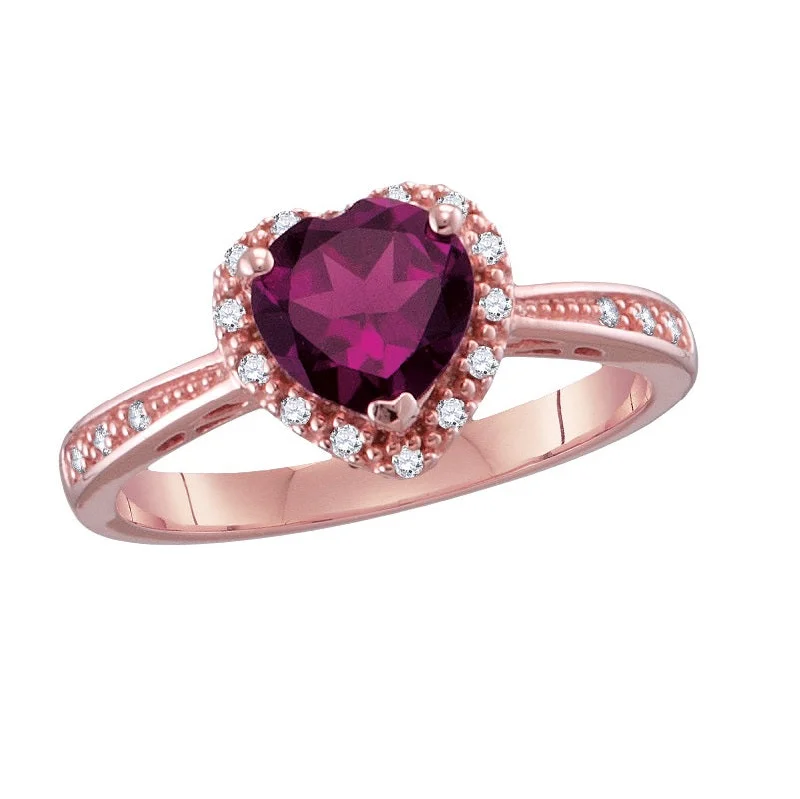 Heart Shape Rhodolite Garnet and Diamond Heart Ring in 10KT Rose Gold