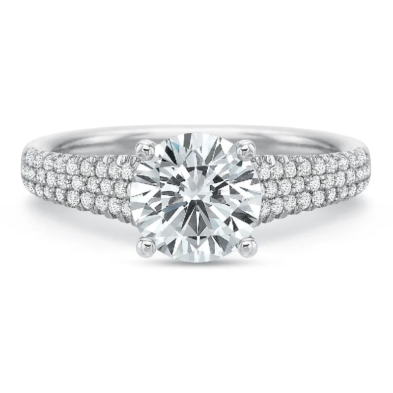 Platinum Classic Modern Tapered Pave Shank Engagement Ring Setting