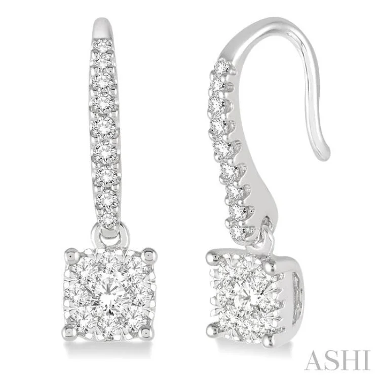 1/2 Ctw Square Shape Diamond Lovebright Earrings in 14K White Gold