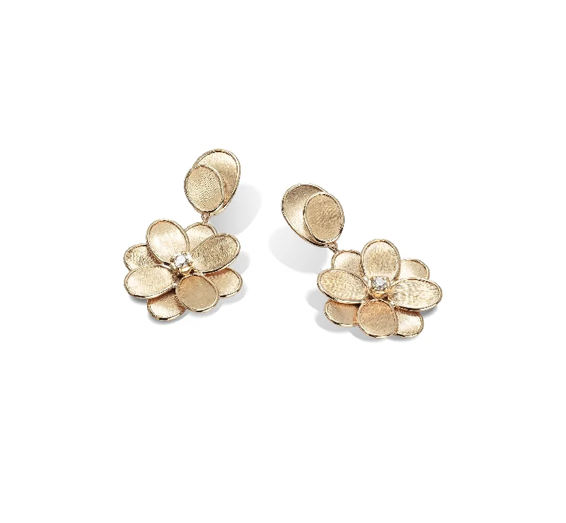 Marco Bicego Petali Yellow Gold Drop Flower Earrings with Diamonds