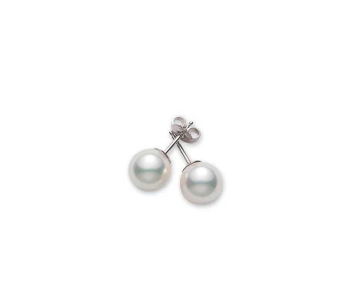 Mikimoto 18K White Gold AA Akoya Pearl Stud Earrings