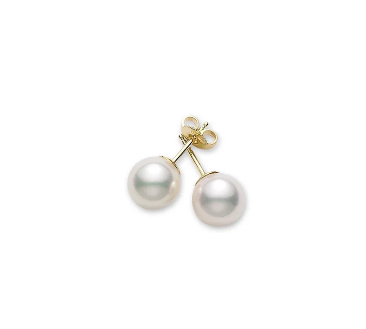 Mikimoto 18K Yellow Gold AA Akoya Pearl Stud Earrings