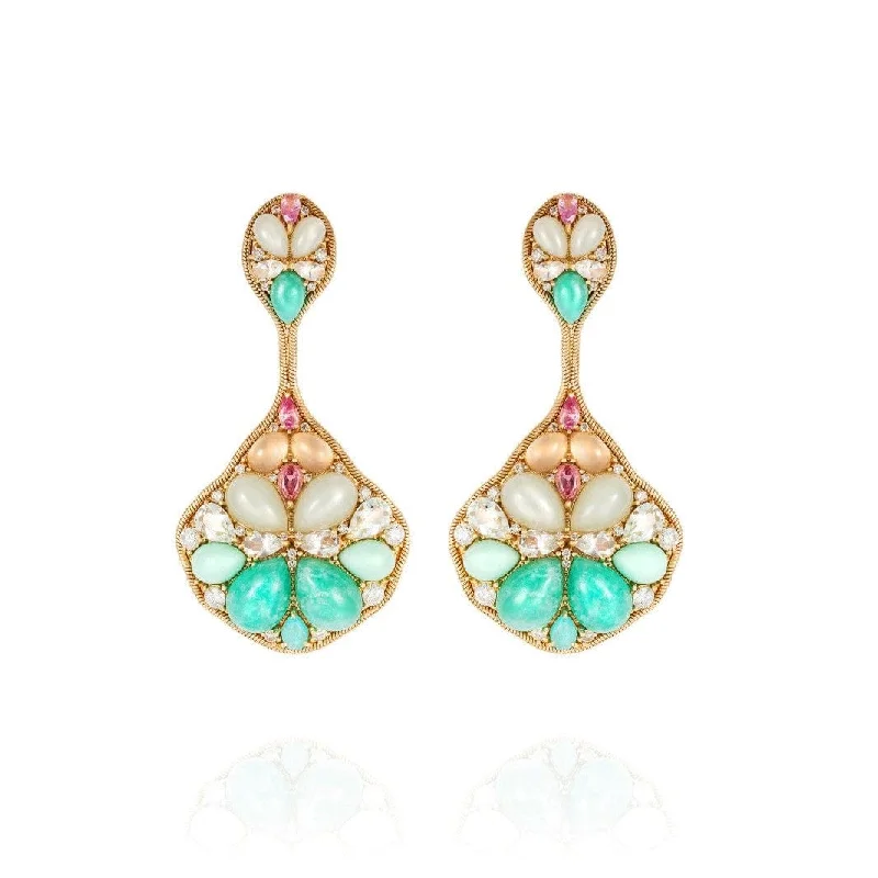 18K Yellow Gold Diamond and Multi Gem Blossom Earrings