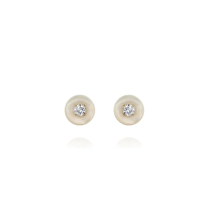 18K Yellow Gold Diamond and Mother of Pearl Large Orbit Studs