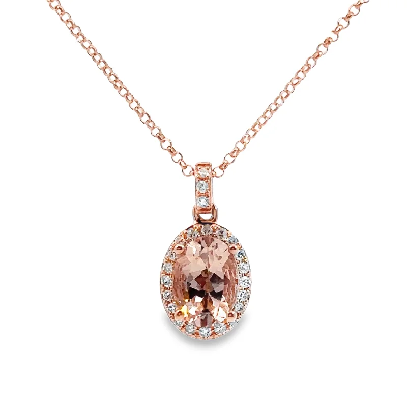 Rose Gold Morganite and Damond Halo Pendant