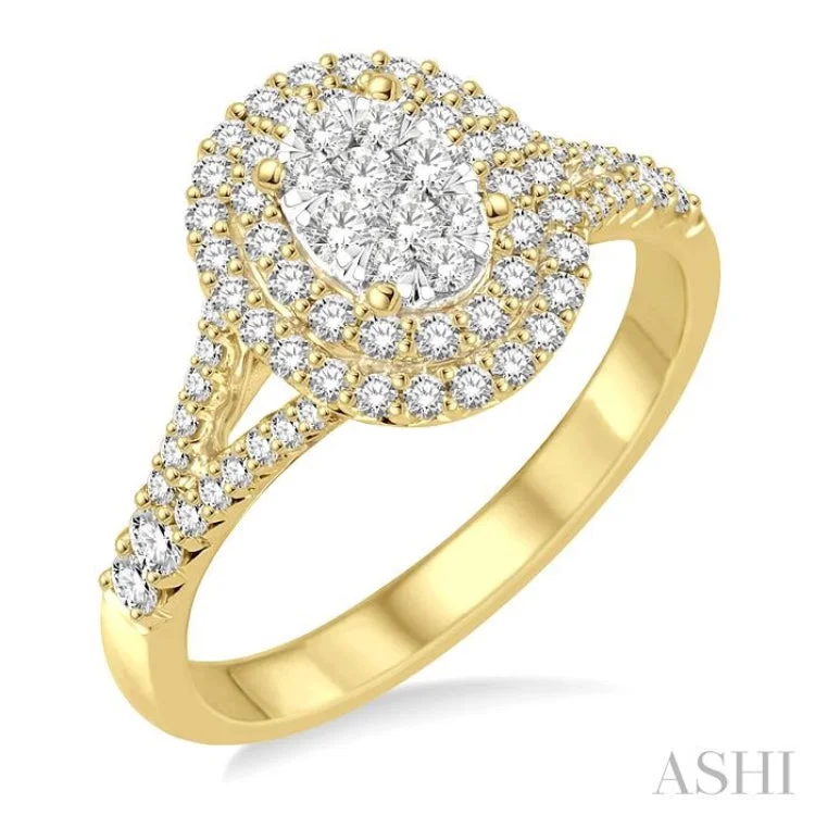 3/4 Ctw Oval Shape Diamond Lovebright Diamond Ring in 14K Yellow and White gold