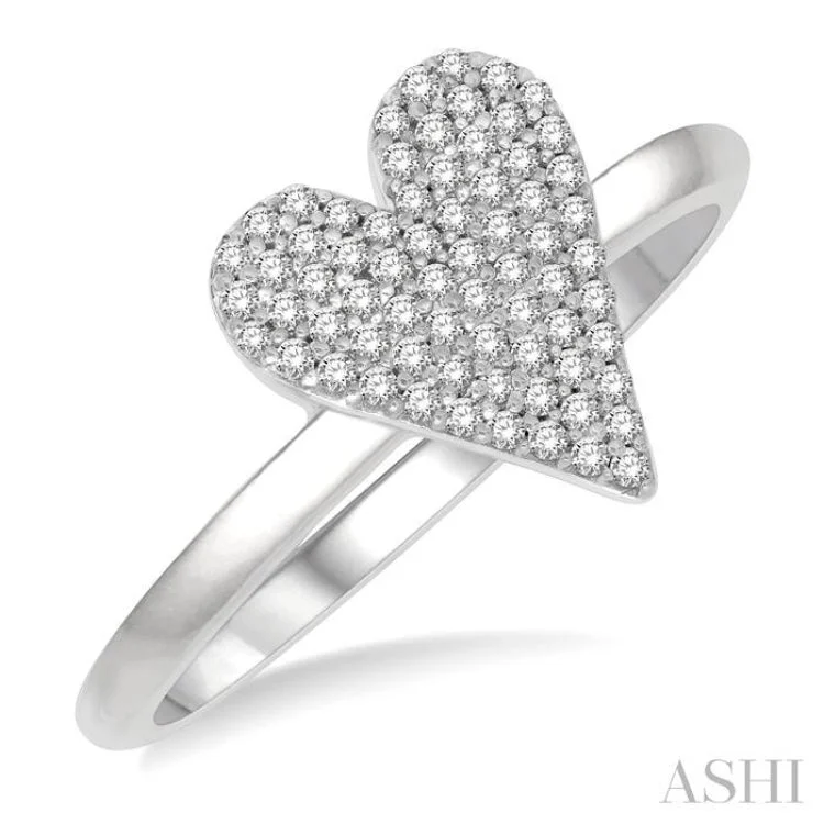 1/4 ctw Heart Shape Pave Set Round Cut Diamond Fashion Ring in 10K White Gold