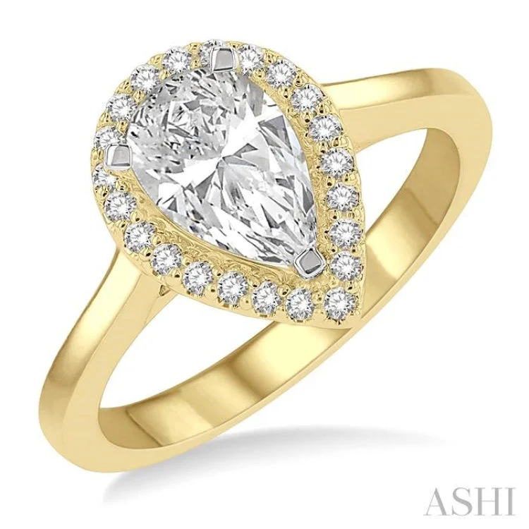 1/6 Ctw Pear Shape Round Cut Diamond Semi-Mount Engagement Ring in 14K Yellow and White Gold