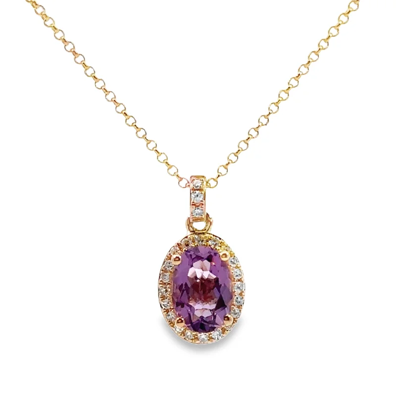 Yellow Gold Amethyst and Diamond Halo Pendant