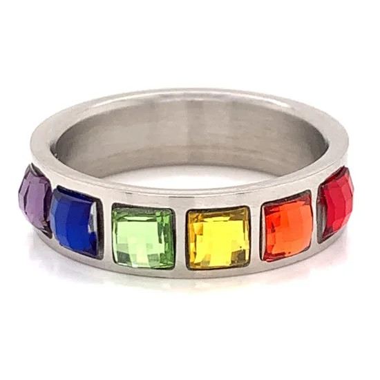 Full Bezel Rainbow CZ Stainless Steel Ring / RRJ2672