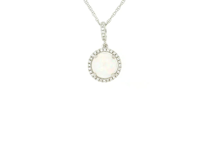 Sabel Collection Round Opal and Diamond Halo Pendant