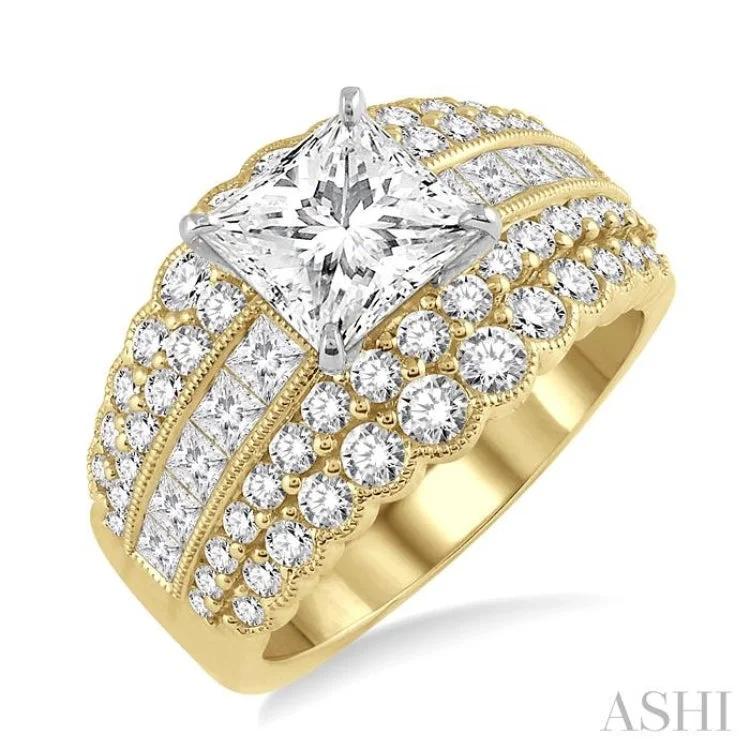 1 7/8 Ctw Diamond Semi-Mount Engagement Ring in 14K Yellow and White Gold