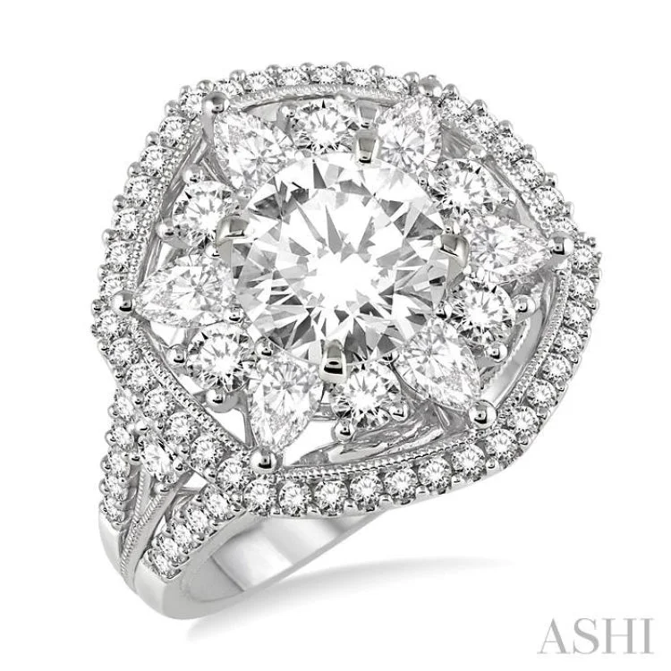 2 Ctw Diamond Semi-mount Engagement Ring in 14K White Gold