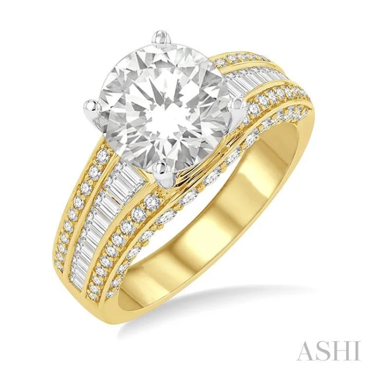 1 1/5 ctw Baguette and Round Cut Diamond Semi-Mount Engagement Ring in 14K Yellow and White Gold