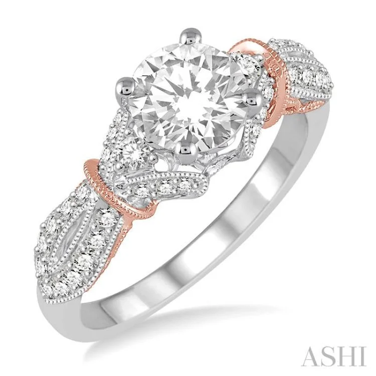 3/8 Ctw Round Cut Diamond Semi-Mount Engagement Ring in 14K White and Rose Gold