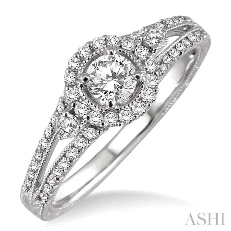 3/8 Ctw Round Cut Diamond Semi-Mount Engagement Ring in 14K White Gold