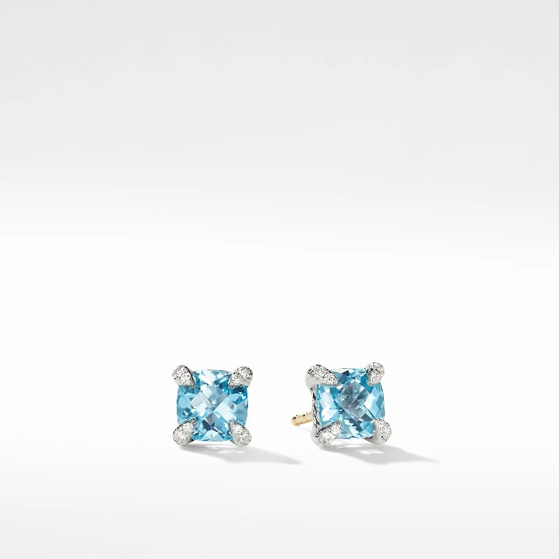 Chatelaine® Stud Earrings with Blue Topaz and Diamonds