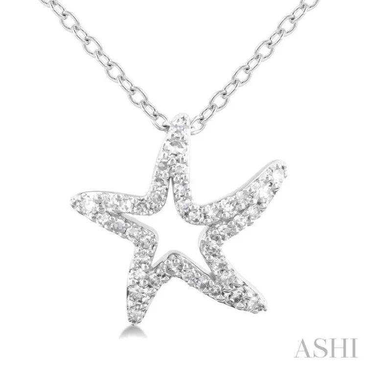 1/6 ctw Petite Starfish Frame Round Cut Diamond Fashion Pendant With Chain in 10K White Gold