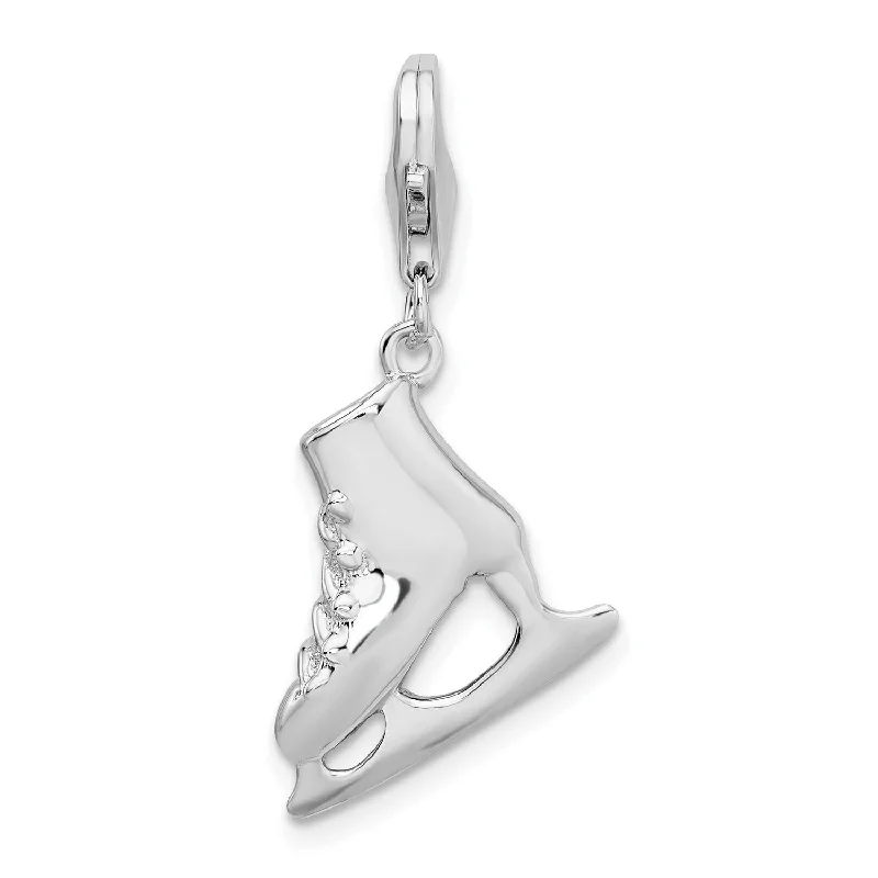 Sterling Silver 40X14MM Three Dimensional Lobster Clasp Ice Skate Charm