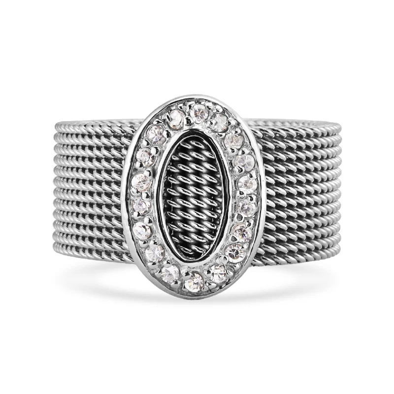 Sterling Silver Mesh With CZ Accent Ring / SSR0187