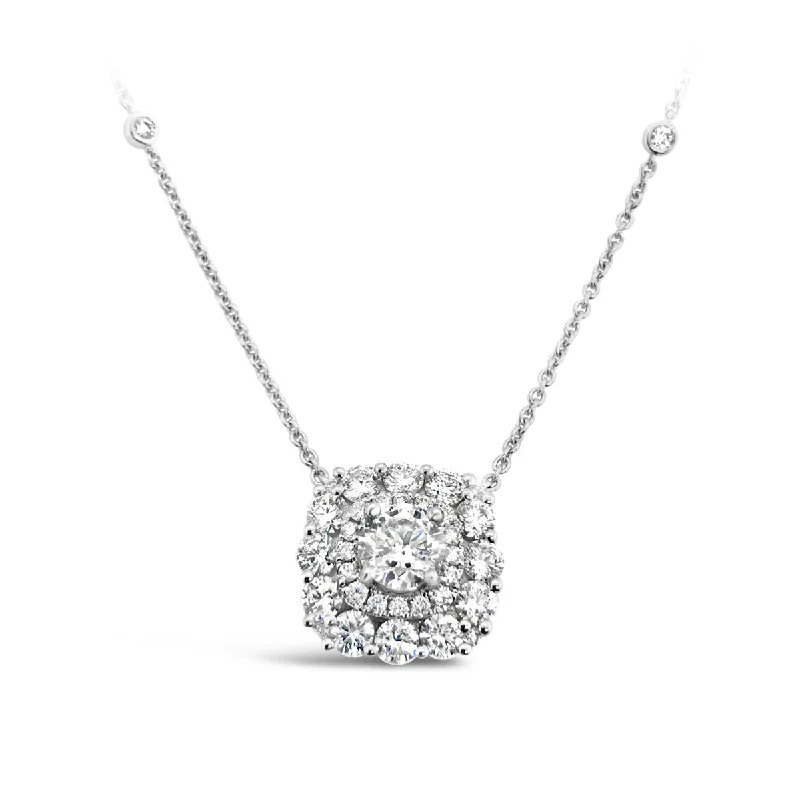 White Gold Double Halo Diamond Pendant