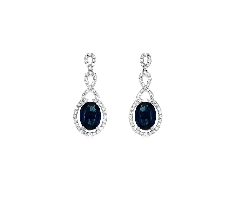 Sabel Collection White Gold Oval Sapphire and Round Diamond Earrings