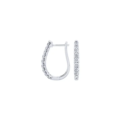 Sabel Collection White Gold Round Diamond Oval Hoop Earrings