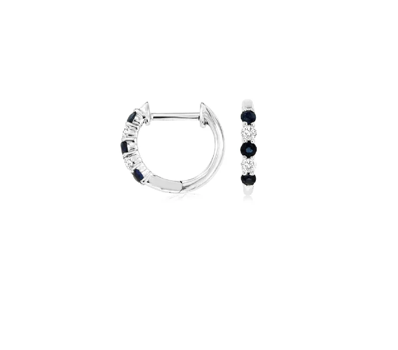 Sabel Collection White Gold Round Sapphire and Diamond Huggie Hoop Earrings