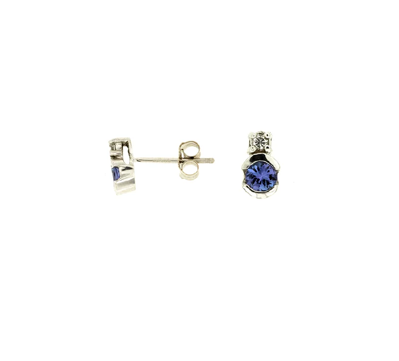 Sabel Collection White Gold Round Tanzanite and Diamond Stud Earrings