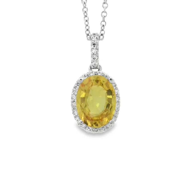 White Gold Yellow Sapphire and Diamond Halo Pendant