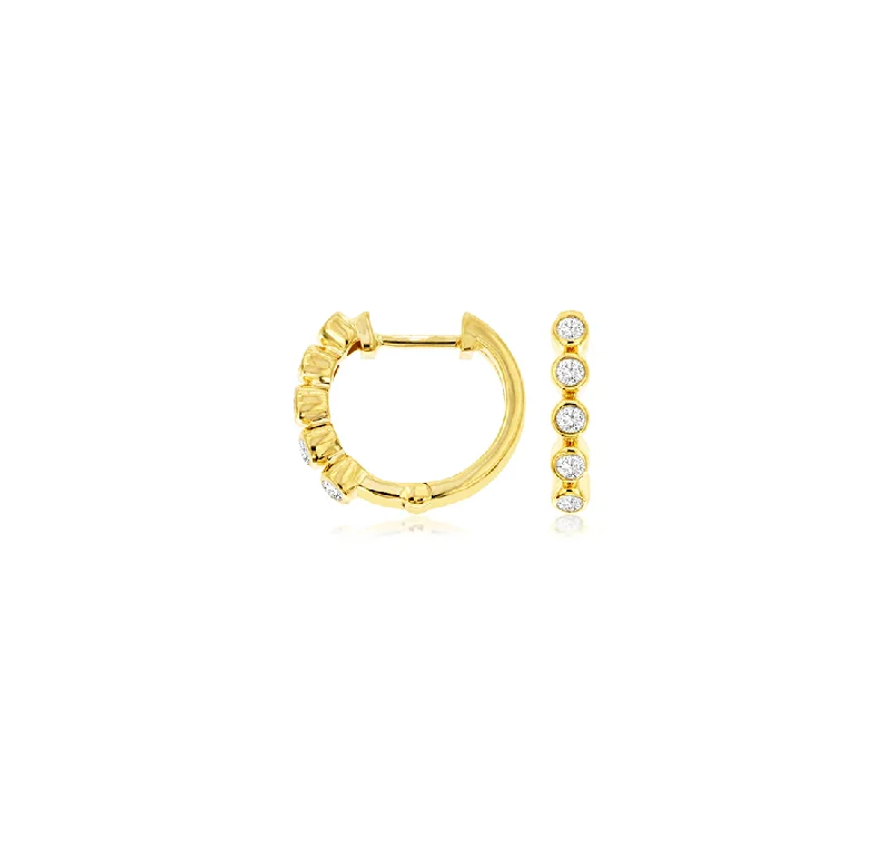 Sabel Collection Yellow Gold Round Diamond Bezel Set Hoop Earrings