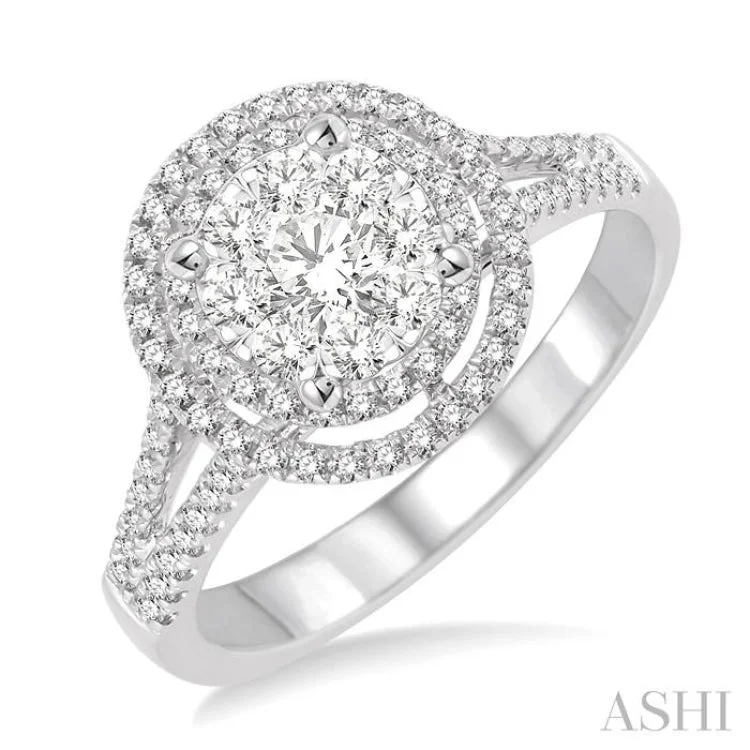 3/4 Ctw Diamond Lovebright Double Halo Ring in 14K White Gold