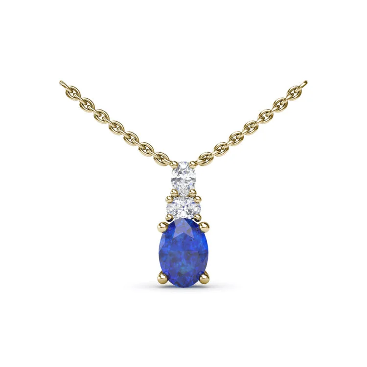 Oval Solitaire Sapphire and Diamond Necklace