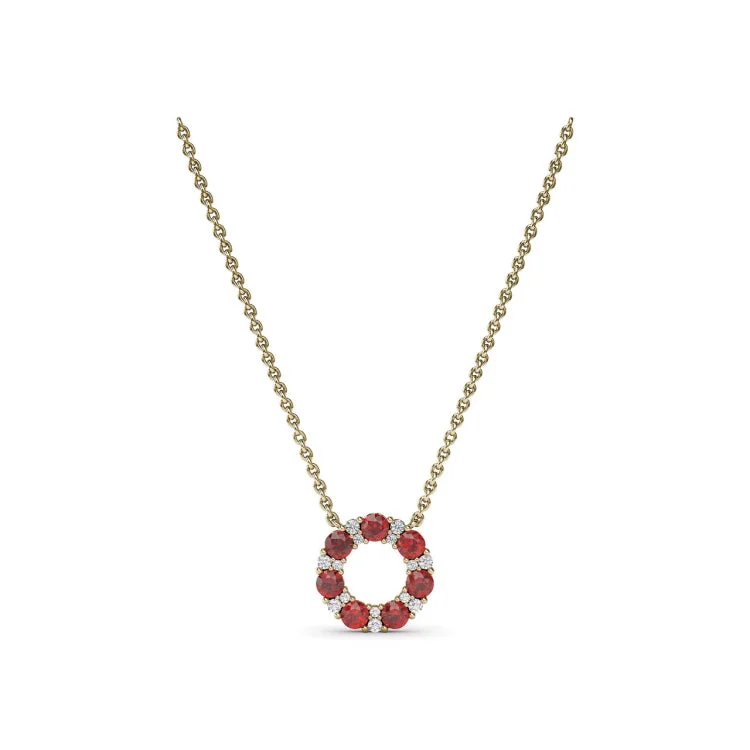 Shared Prong Ruby and Diamond Circle Necklace