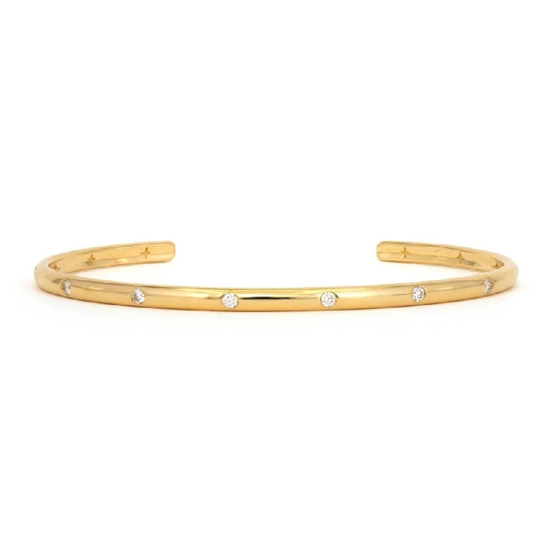 Diamond Metal Set 14K Yellow Gold Thin Cuff Bangle