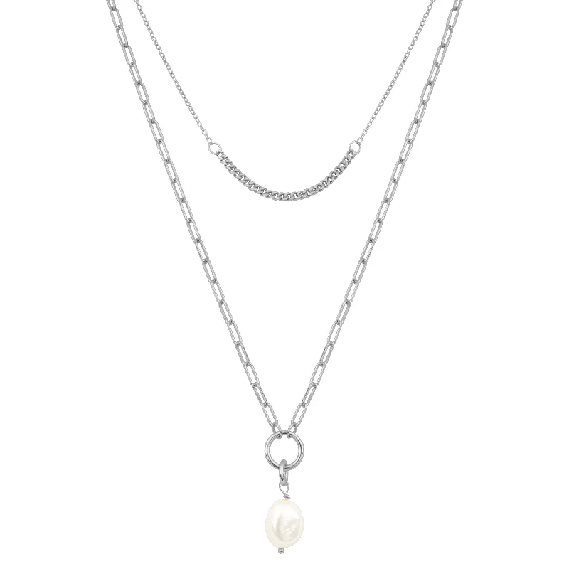 EMILY PEARL LAYER NECKLACE SILVER