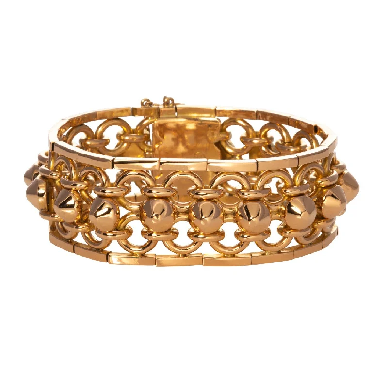 Estate 18K Gold Studded Fancy Link Bracelet