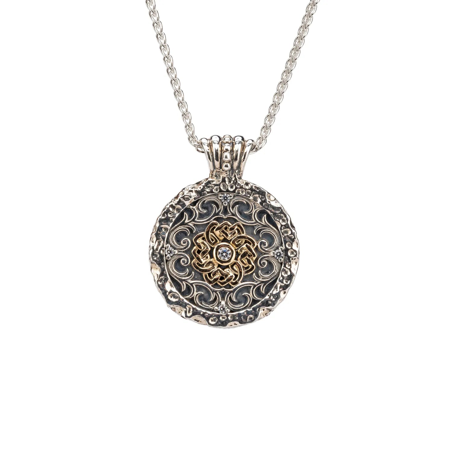 Keith Jack Sterling Silver + 10k CZ Filigree Medallion Whirlpool Pendant