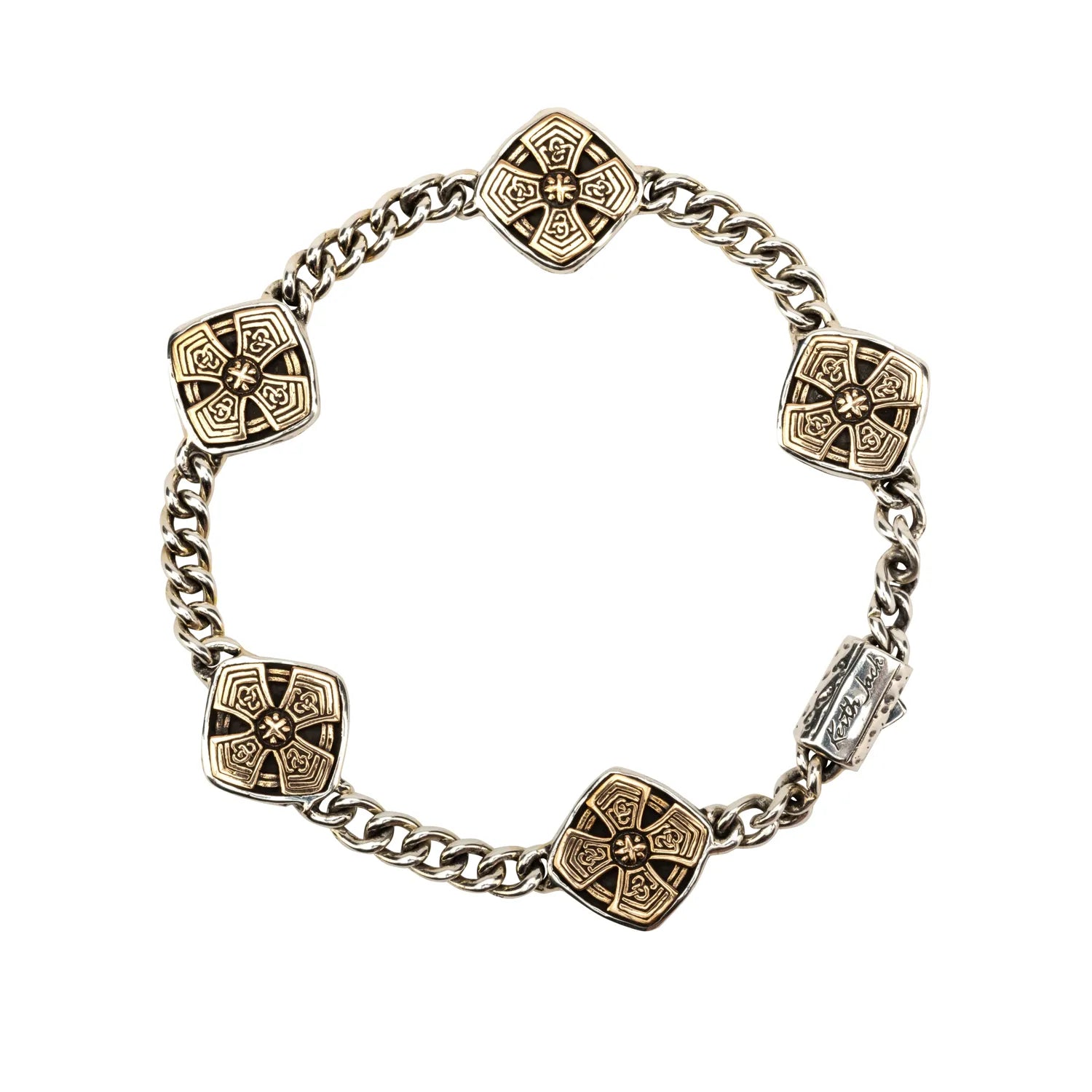 Keith Jack Sterling Silver Oxidized + Bronze Cushion Cross Bracelet