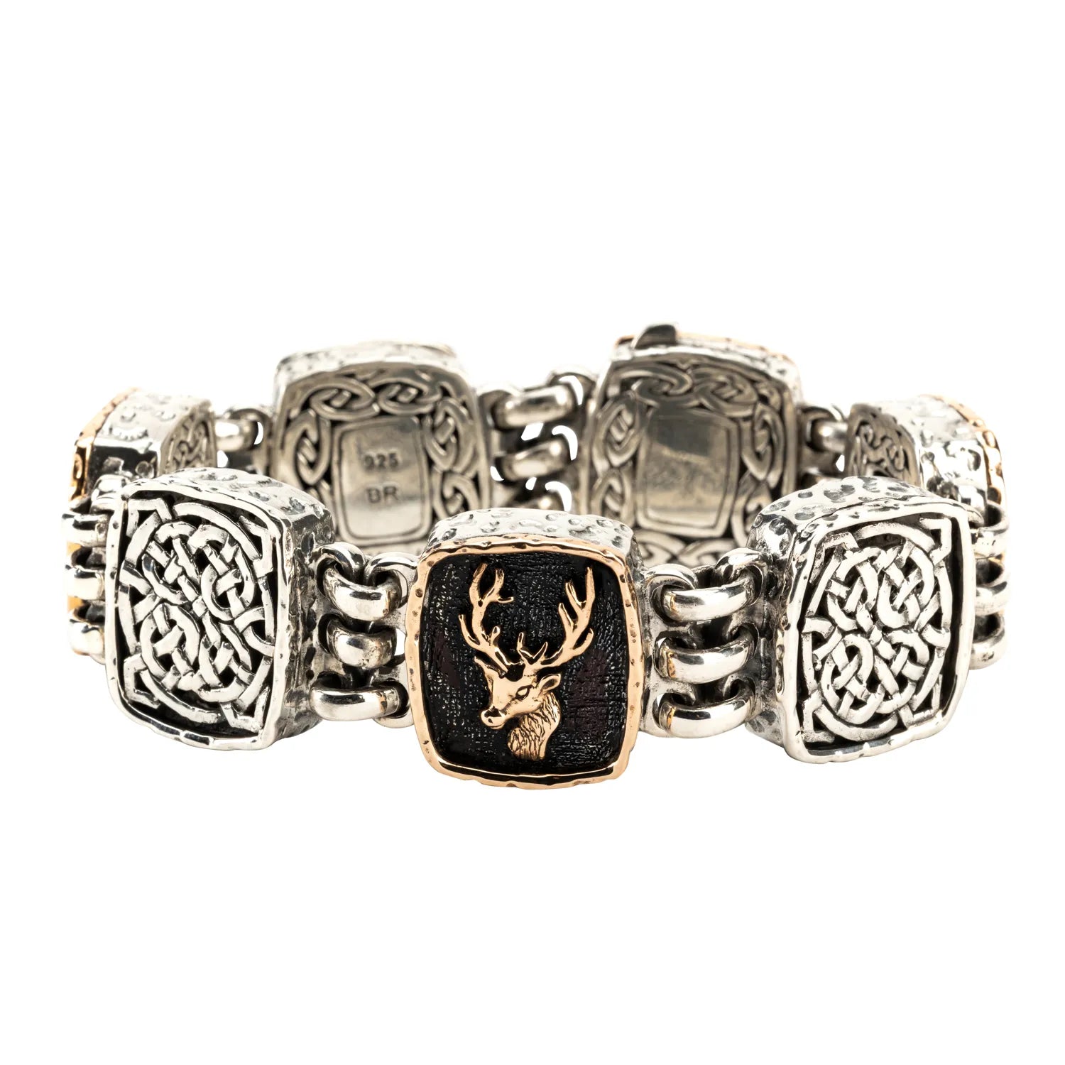 Keith Jack Sterling Silver Oxidized + Bronze Stag and Celtic Knotwork Link Bracelet (Strength and Stamina)