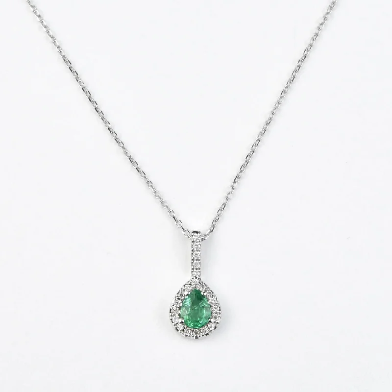 Pear Cut Emerald and Diamond Necklace